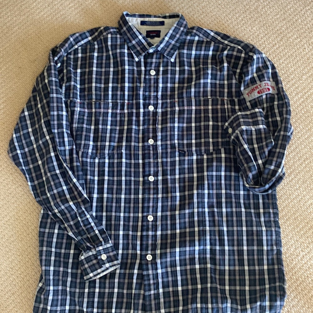Mens Tommy Jeans L/S Blue/Grey Plaid Shirt